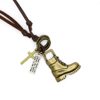 hot europe and united states fashion boots leather necklace punk retro adjustable watch necklace casual jewelry cross necklace