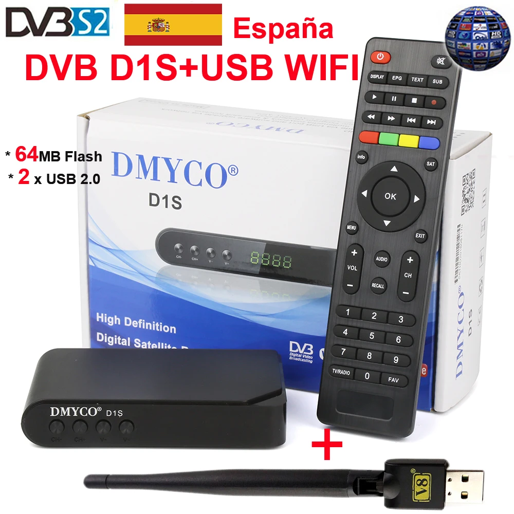 Спутниковый ТВ приемник декодер D1S HD DVB S2 lnb с 7 кабелями Европа Португалия Испания