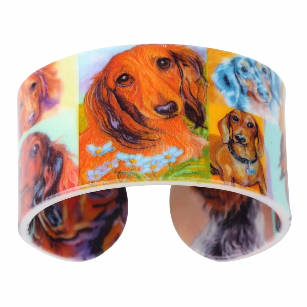Акриловый браслет Bonsny широкий лежащий Такса браслеты с собакой уникальное