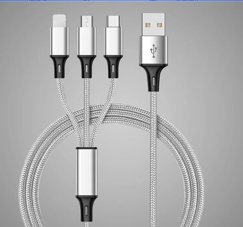 USB кабель 5V 2.4A 3 в 1 быстрая зарядка ткань Braide type C кабель зарядного устройства микро-usb для Xiaomi провод шнур для iPhone iPad кабель