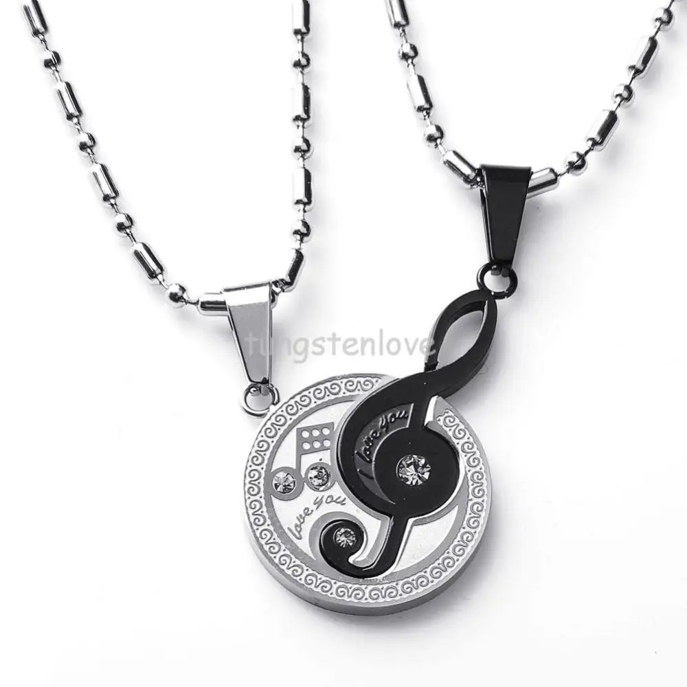 

New necklaces & pendants Musical Matching Music Note "I Love You" Set with CZ Rhinestones Couple necklace Set Lovers Gift