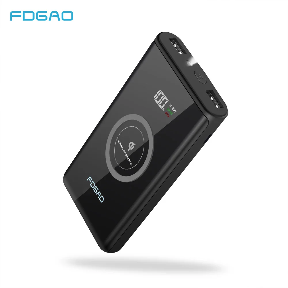 FDGAO 20000 мАч двойной USB внешний аккумулятор Внешняя батарея Qi Беспроводное