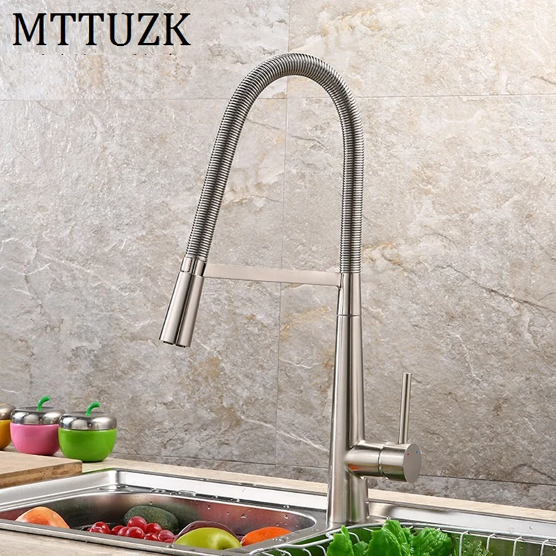MTTUZK роскошный латунный матовый никелевый кухонный кран с одной ручкой пружинный