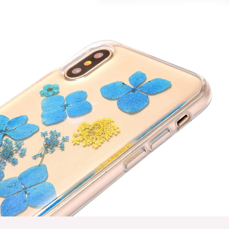 For iphone X Case Fashion Clear Soft TPU Phone iphoneX Cases Coque Real Dried Flowers DIY Handmade Back Cover Newest |