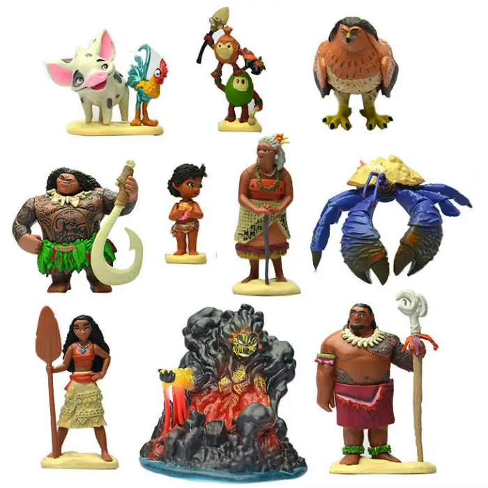 

Игрушки Диснеевские принцессы, 10 шт./комплект, 6-11 см, Моана, Maui, Hei, Waialik Chief, Tui, ПВХ экшн-фигурка, кукла, коллекционные модели, игрушки