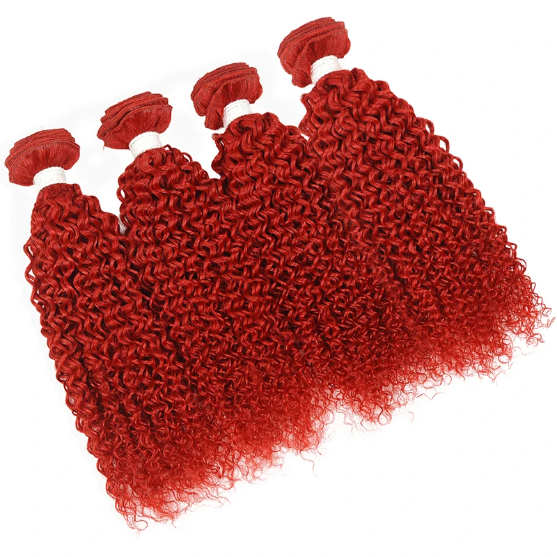 Pinshair 4 цвета красный кудрявый вьющиеся человеческие волосы Weave бордовый Связки