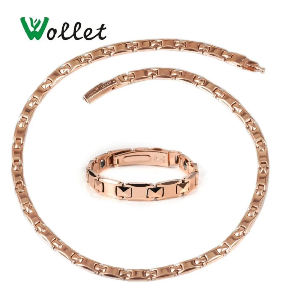

Wollet Jewelry Set 99.999% Germanium Magnetic Pure Titanium Necklace Tungsten Bracelet Health Care Hematite Rose Gold Color