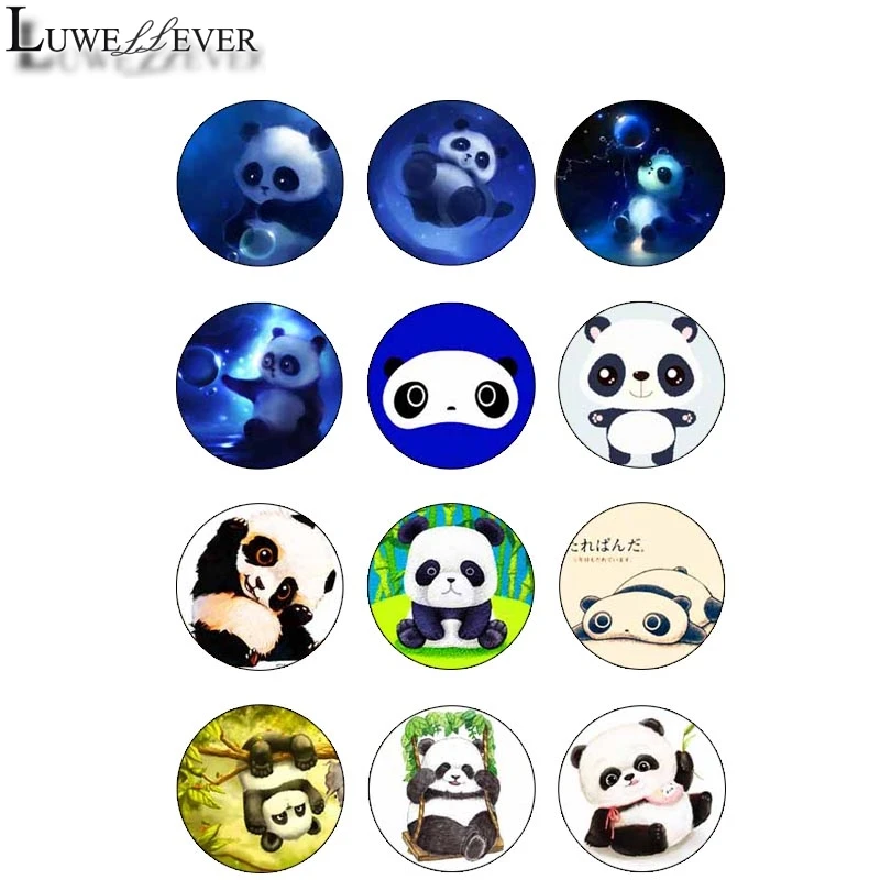 

10mm 14mm 16mm 12mm 20mm 25mm 409 12pcs/lot Panda Mix Round Glass Cabochons Jewelry Findings 18mm Snap Button Charm Bracelet