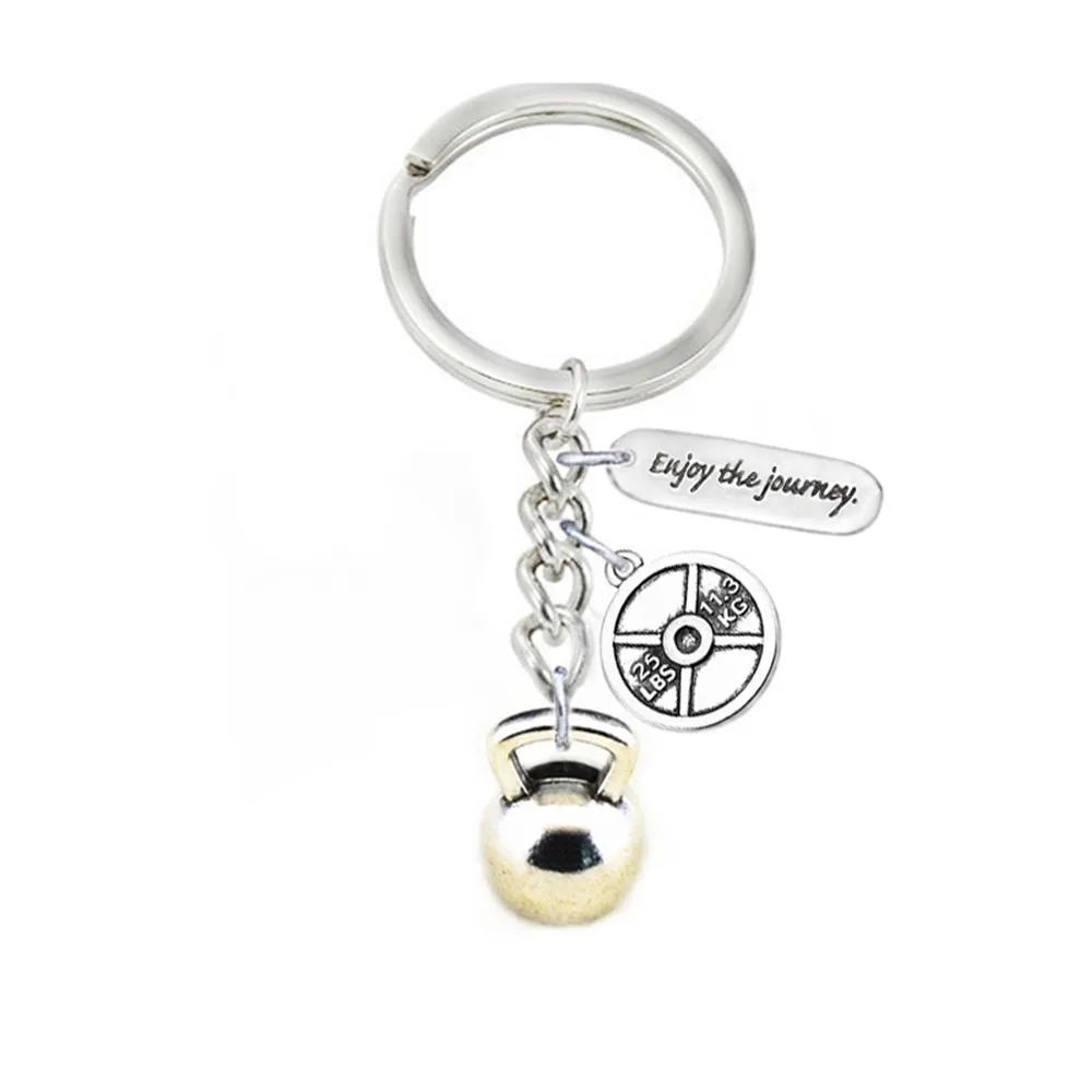 Alloy Metal Gym Weight Plate kettle Bells Enjoy The Journey Fitness Hand Stamped Bodybuilding Key Chains &amp Holders | Украшения и