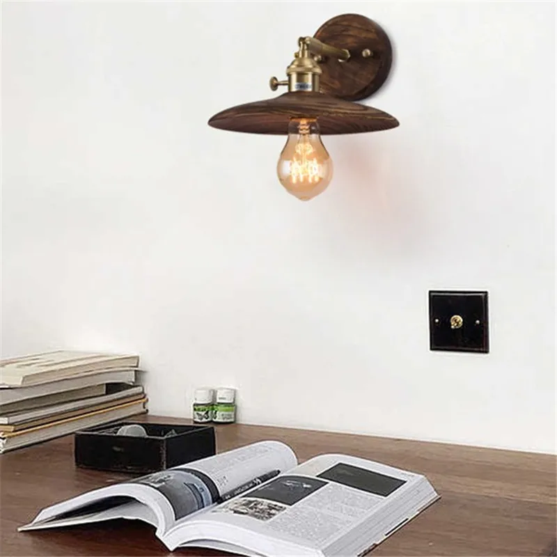 Industrial Vintage Switch Rotating Sconce Wall Lights For Home Decor Loft LED Edison Bedside Lamp Wood Luminaire Lighting | Лампы и
