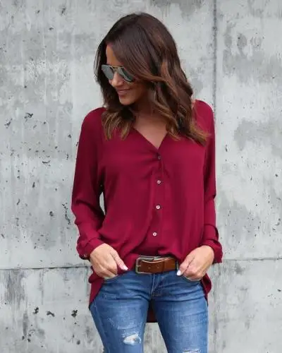 Модная Осенняя женская Свободная Повседневная Блузка с длинным рукавом топы