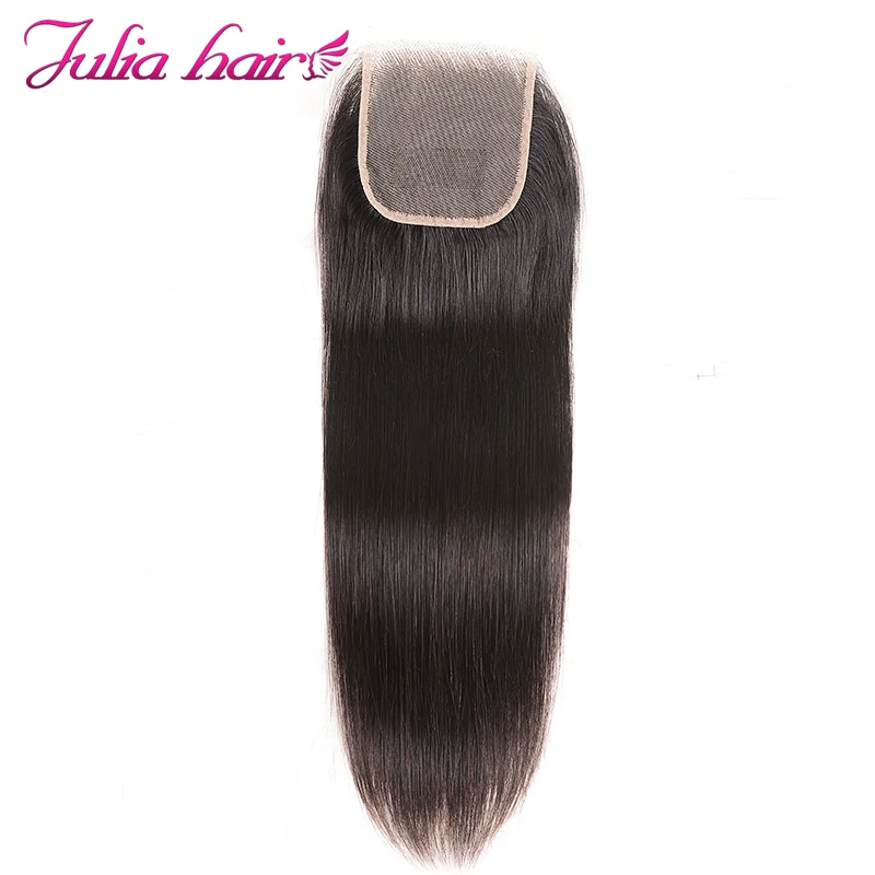 Ali Julia Hair Transparent Lace Closure Brazilian Straight Hair Remy Hair Free Part 120% Density 4*4 Swiss Lace