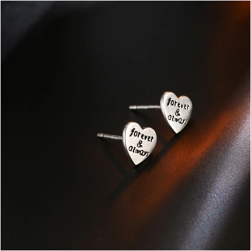 Женские серьги гвоздики из серебра 925 пробы с надписью forever & always|earrings for women|fashion