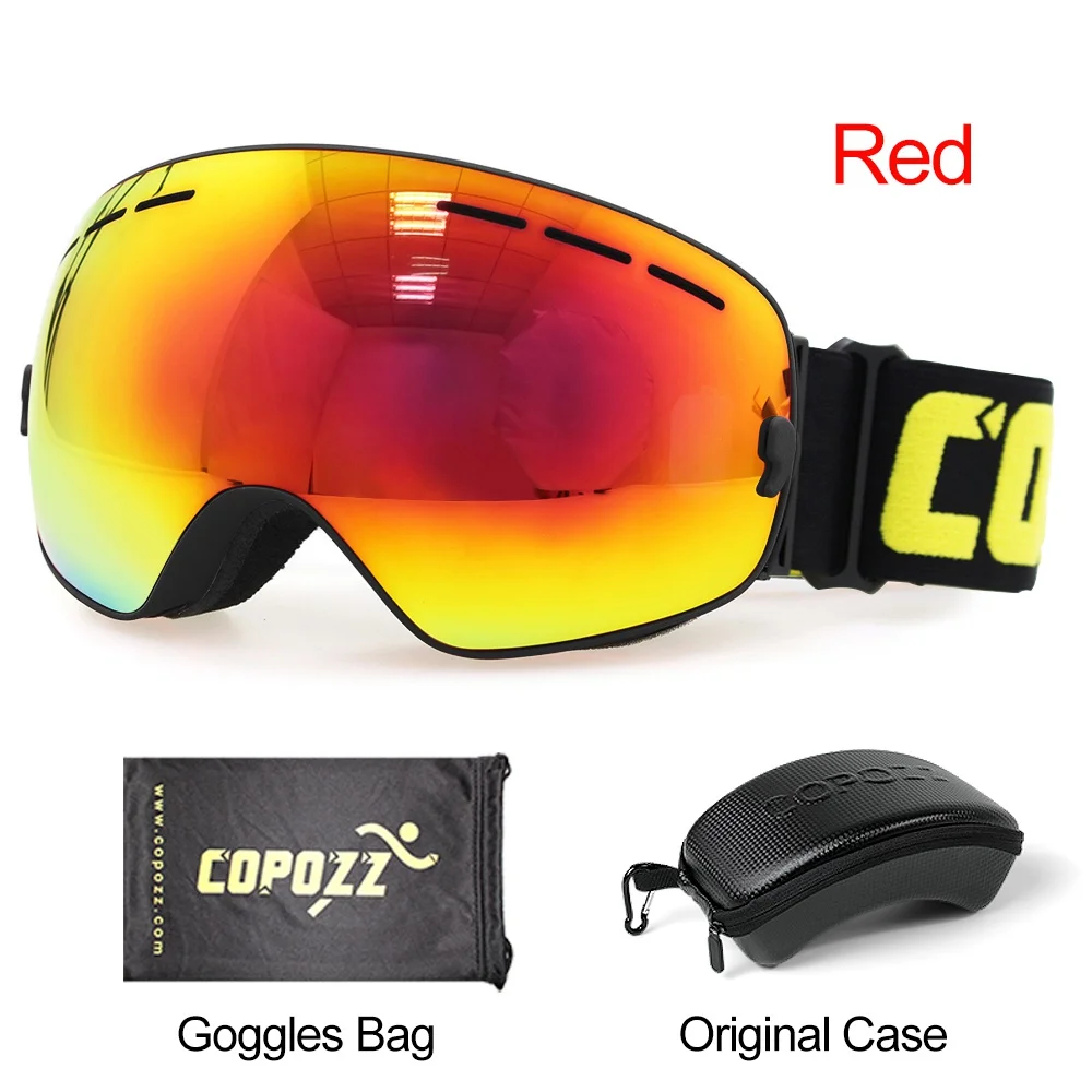 Black Red with box COPOZZ брендовые лыжные очки для мужчин и женщин, очки для сноуборда, очки для катания на лыжах с защитой от уф400 лучей, лыжные очки, противотуманные лыжные маски - Цвет: Black Red with box