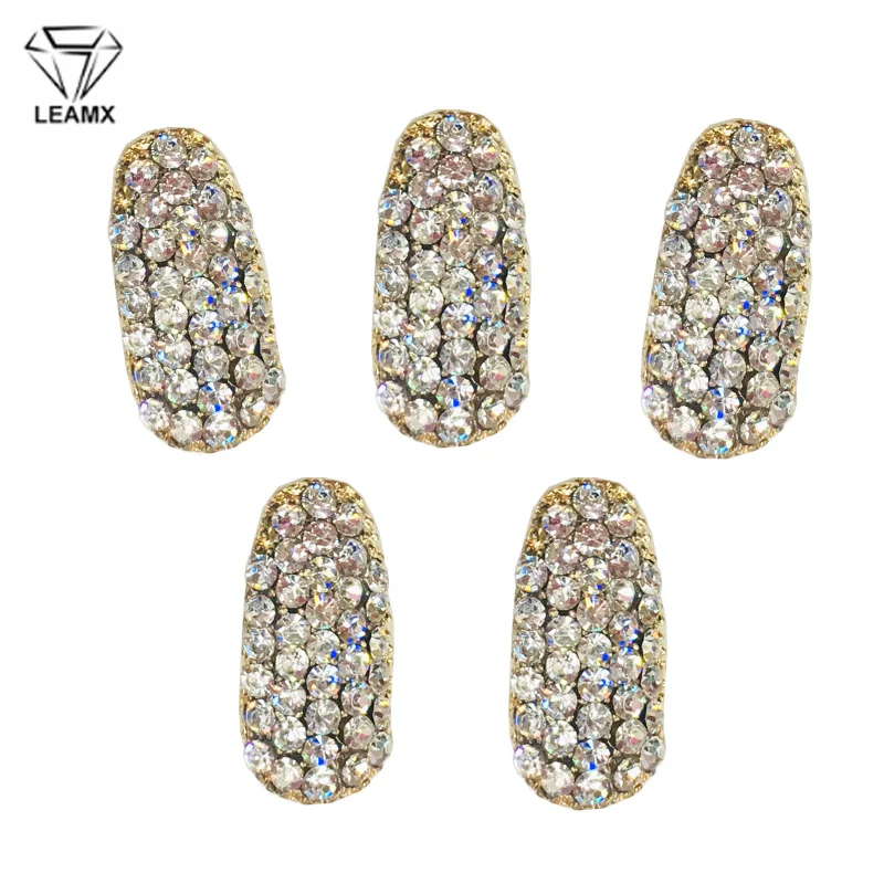 

LEAMX 2pcs Alloy Fake Nail Piece Nail Art Decoration Patch Nail Piece With Rhinestones DIY Manicure Sparkling Nail Supplies L516