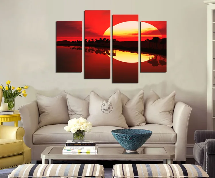 4 шт. настенные картины без рамы с изображением огня и красного заката | Дом сад