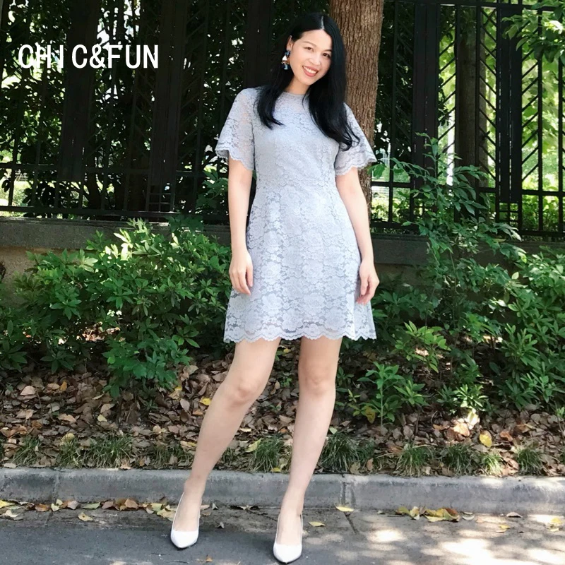 [CHIC &amp FUN] Кружева Тонкий платье короткий рукав тонкий | Женская одежда