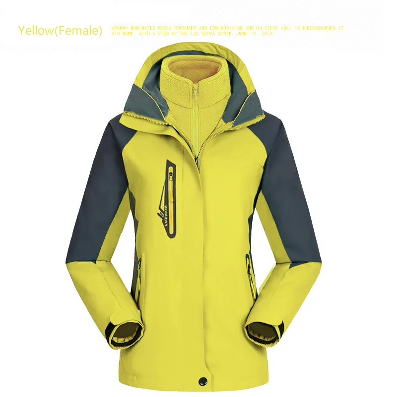 

Outdoor waterproof breathable mountaineering jackets, men and women thickened two piece three in one ski suit.