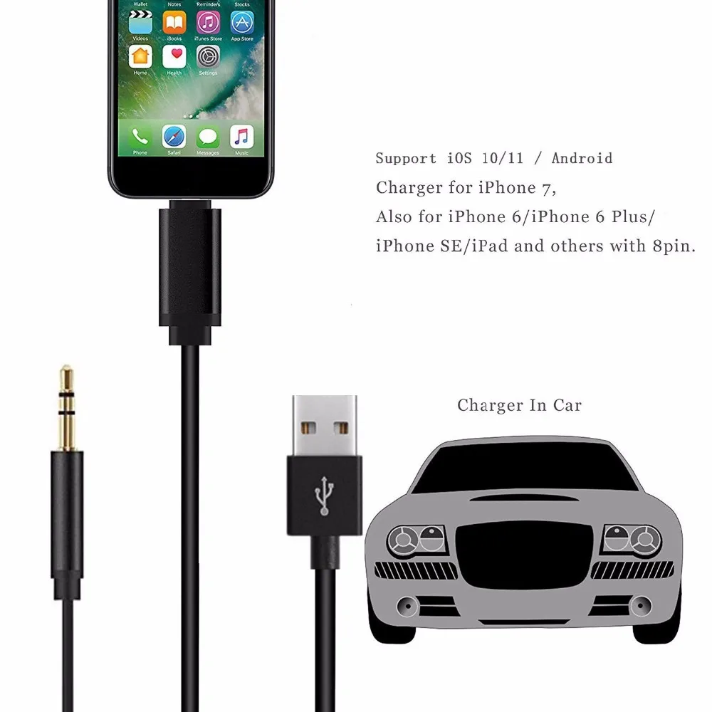 ACCGUYS для IOS зарядка Aux аудио 2 в 1 USB кабель iPhone 7 Plus 8 X XS XR наушники HiFi Звук 11 до 3 5 мм