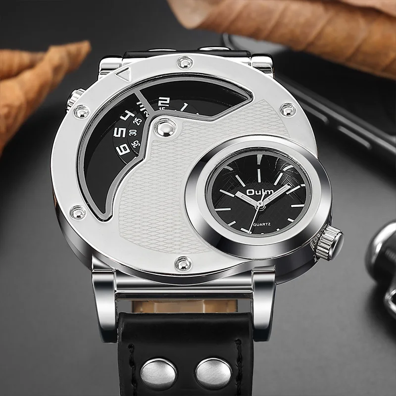 

2019 NEW Oulm Watches Men Fashion Sport Multiple Time Zone Leather Watchband Watch Quartz Casual Wristwatch reloj hombre