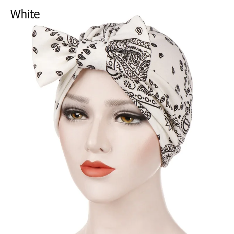 Style 1-white Бант принт стрейч мусульманский хиджаб для женщин исламский тюрбан-Джерси хлопок шляпа рак Кепка chemo головной убор бини шарф выпадение волос шапка - Цвет: Style 1-white
