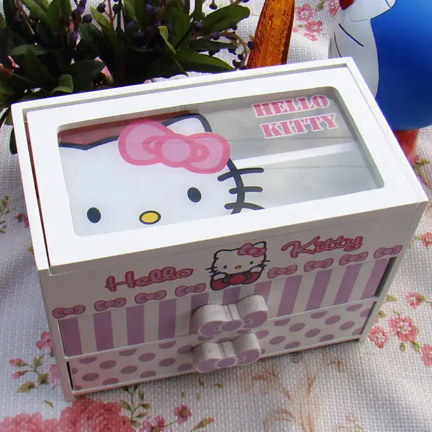 1 шт. мультфильм белый розовый hello kitty очаровательный деревянный шкатулка