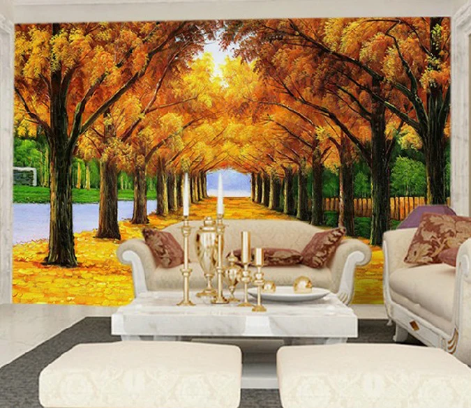 

[Self-Adhesive] 3D Classic Fall Forest Oil Painting 55 Wall Paper mural Wall Print Decal Wall Murals