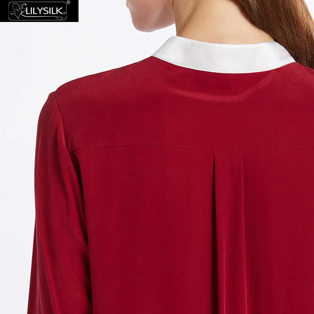 LILYSILK 23mm Pull Over Color Block Silk Shirts Charmeuse Silk On Collar& Cuff Sand Washed Silk NEWS Free Shipping