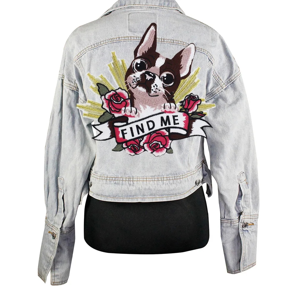 1 шт. вышивка с собакой и цветком аппликация нашивки буквами для одежды куртки