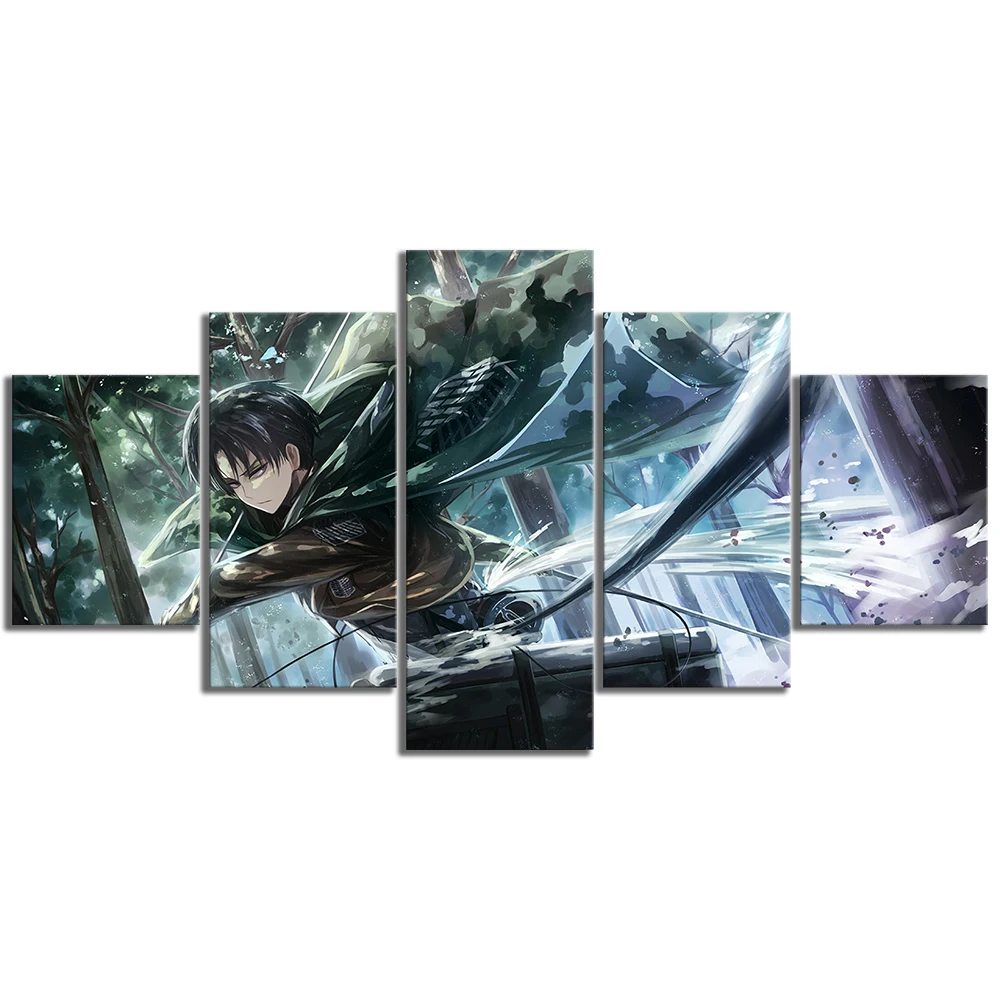 Картина на холсте настенное искусство 5 панелей Levi-Ackerman Attack On Titan аниме постеры