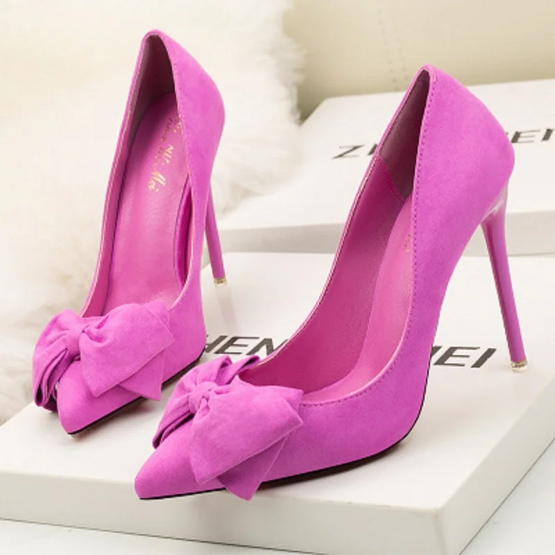 2018 new fashion sweet fine with high-heel shallow mouth pointed suede bow women's shoes. | Обувь