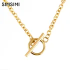 Simsimi 4 мм ширина золотистого цвета, застежка-тогл, Женская цепочка, плавающий медальон из нержавеющей стали, кабель, колье, 5 шт.