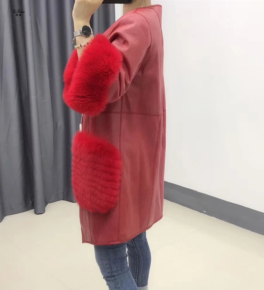 ZiZhen Real Mink Fur Genuine Leather Double-faced Solid Coats Reversible Winter Women's Pockets Cuff furcoat190617-1 | Женская