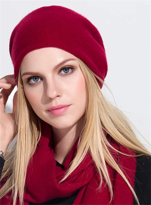 

2018 new fashion 100%goat cashmere women big size hats caps thicken beanies beige milk white 7colors EU/L(58-60cm)
