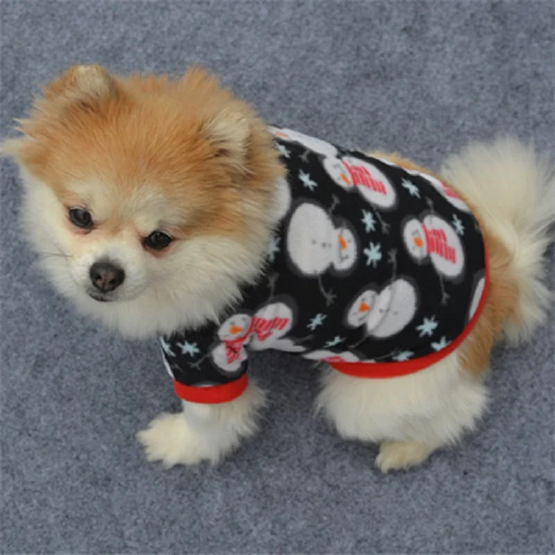 Рождественская Одежда для собак маленьких Зимняя Теплая питомцев снеговик принт