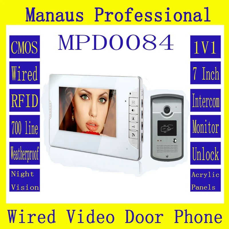 

Hot selling Smart Home 7 inch Screen Display 1V1 Video Intercom Phone Wired RFID Magnetic Lock Video door phone D84b