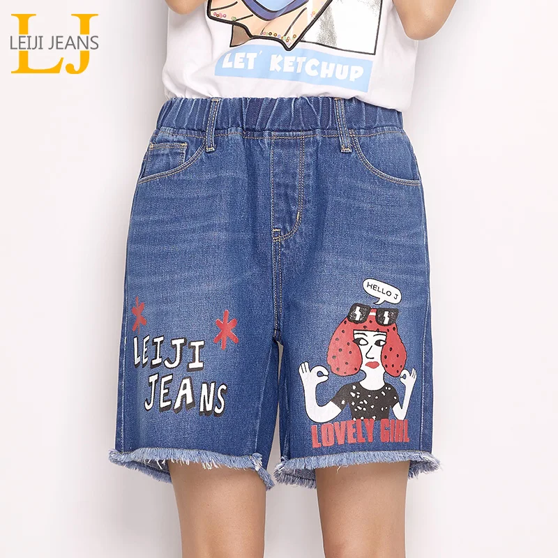 LEIJIJEANS 2019 летние женские джинсы с рисунком длина до колена эластичная талия