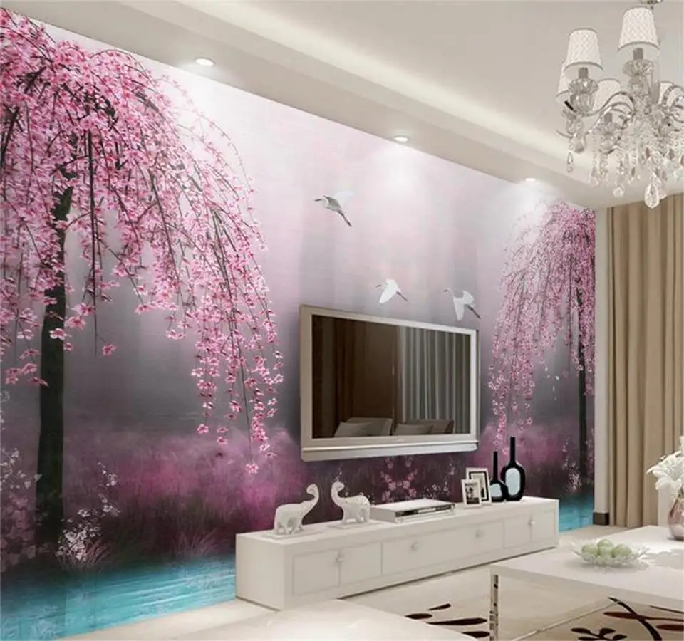 

3d wallpaper custom photo mural living room pink swan lake scenery setting wall decor painting 3d wall wallpaper for walls 3 d