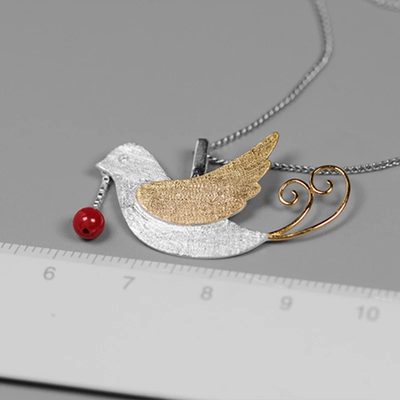 Lotus Fun реальные 925 пробы серебро ручной работы Fine Jewelry Творческий полет птиц с фруктами кулон без Цепочки и ожерелья для Для женщин