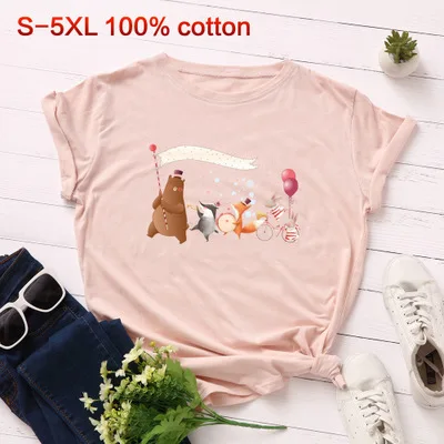 pink SINGRAIN, летняя забавная женская футболка, хлопок, S-5XL, плюс, большой размер, модные топы, свободные, повседневные, с животным принтом, женская футболка - Цвет: pink