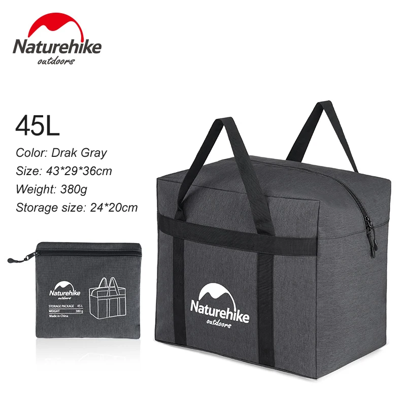 Naturehike 45L 100L дорожная сумка для хранения сумки большой Ёмкость сумка Для женщин Для мужчин Складные сумки унисекс Чемодан путешествия Сумки NH17S021-L - Цвет: Dark Gray 45L