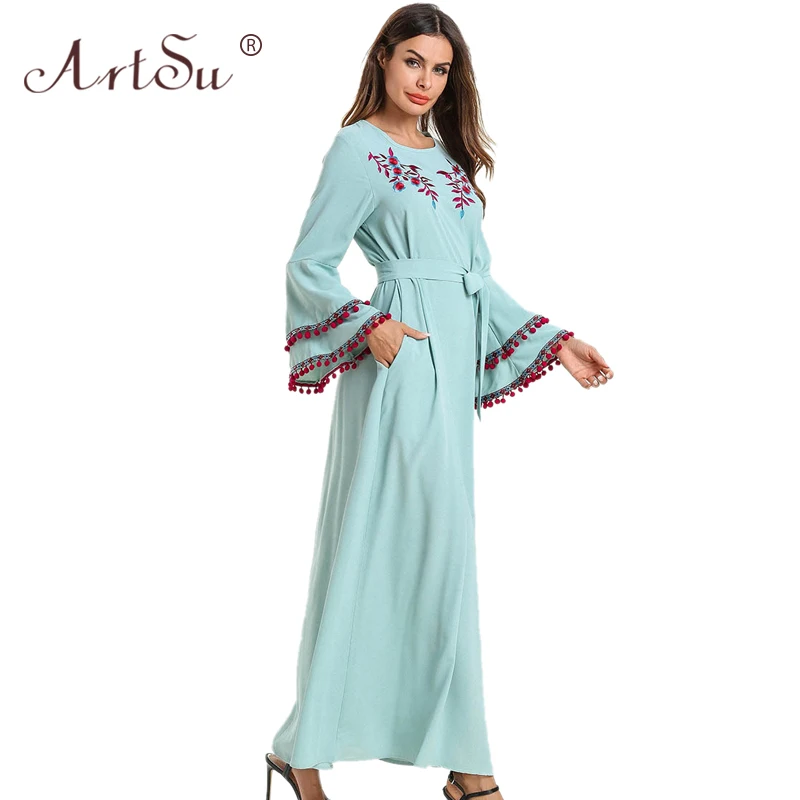 Женское винтажное платье макси ArtSu Boho в этническом стиле с расклешенными