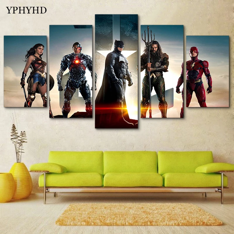 YPHYHD 5 шт. модульные фотографии Лига Справедливости живопись на холсте настенная