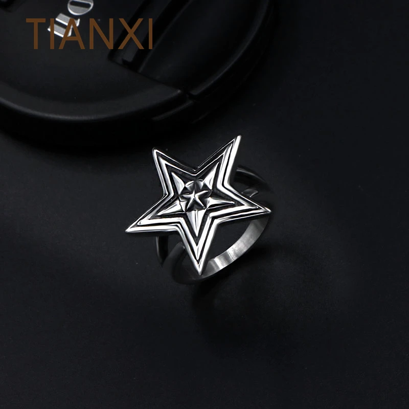 TIANXI Vintage Europe 316L Stainless Steel Ring High Quality Pentagram Style Biker Men Fashion Punk Gothic Jewelry | Украшения и