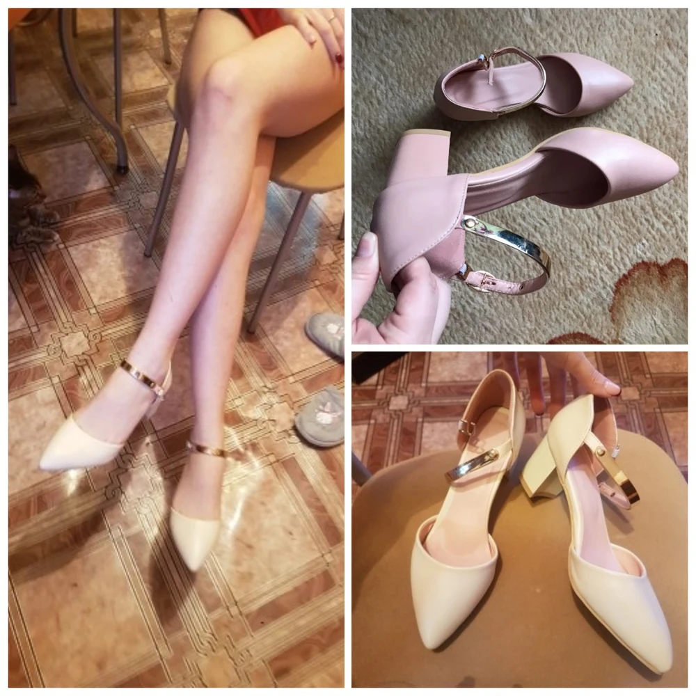 Женские туфли с острым носком Meotina синие лодочки на толстом каблуке ремешком