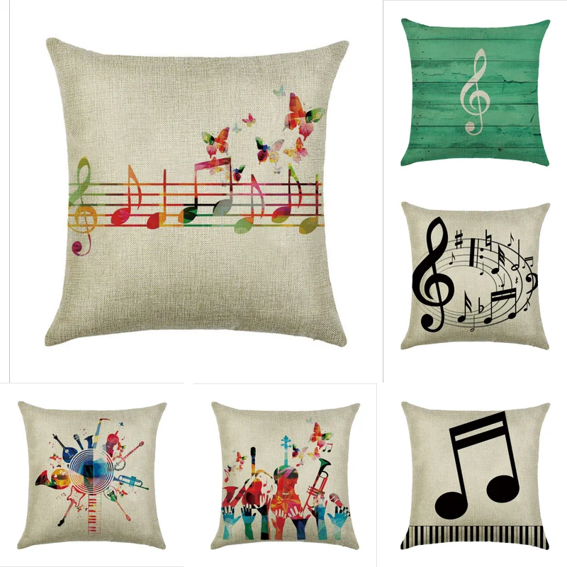 Наволочка 45 см * с изображением музыкальных символов льняная/хлопковая наволочка