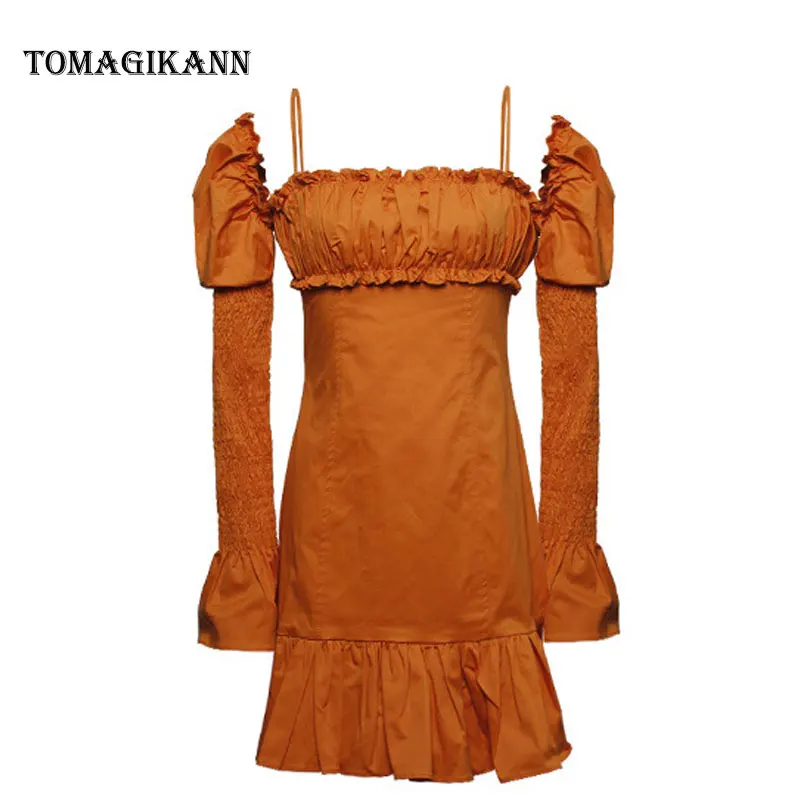 Сексуальное однотонное мини платье ручной работы с морщинками 2019 весеннее косой