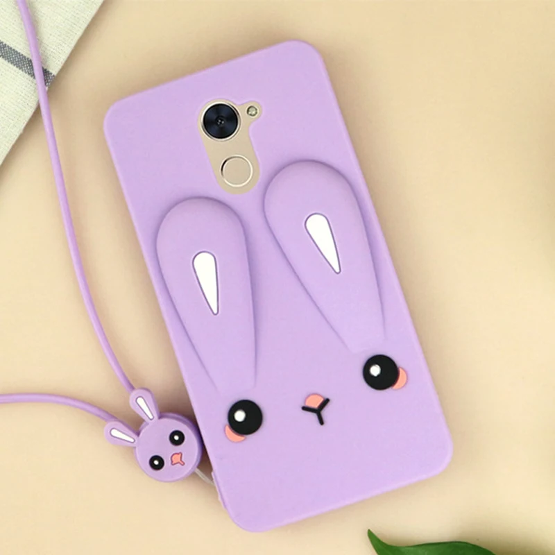 Cute Color Printed Case for Huawei Y7 Prime 2017 Soft Silicon Back Cover with Lanyard 5.5'' |