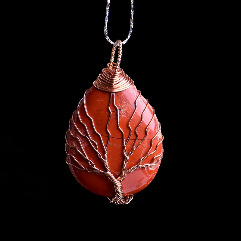 Red jasper 1 шт. Натуральная роза кварц аметист дерево life guard минеральная ювелирные изделия Модные простые пара украшения подвеска «сделай сам» подарок кулон - Цвет: Red jasper