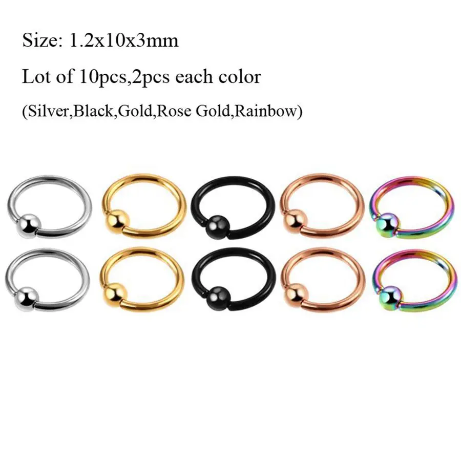 Style9 v 1.2x10x3mm 10 шт./партия, стальной нос сегментные кольца подковы серьги для бровей Язык Серьги CBR пирсинг Orelha спиральный для хряща Tragus ювелирные изделия - Окраска металла: Style9 v 1.2x10x3mm